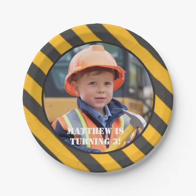 Under Construction Boy's Birthday Bash Paper Plate (Front)