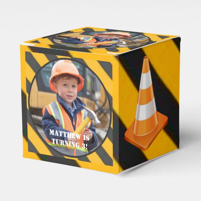 Under Construction Boy's Photo Birthday Bash Favor Box (Front Side)