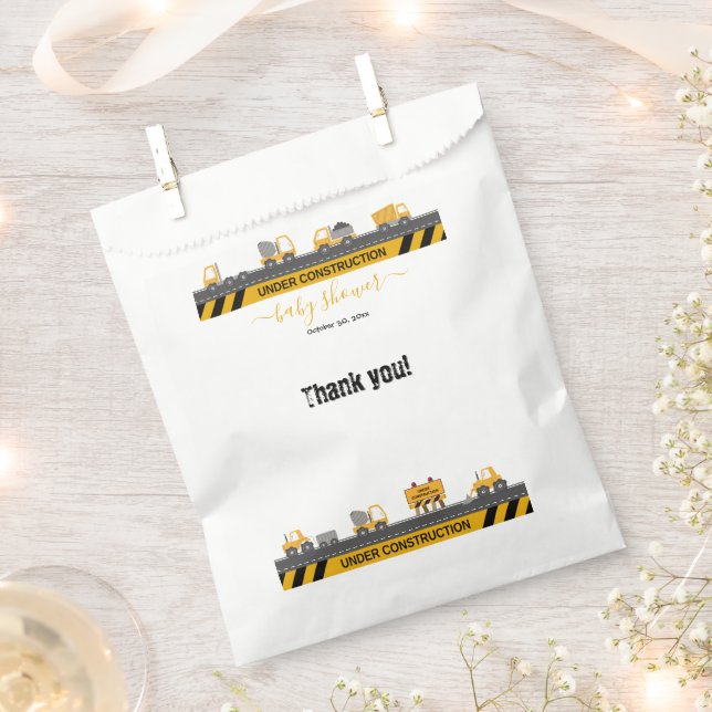 Under Construction Bulldozer Baby Shower Favour Bag (Clipped)