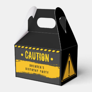 Under Construction Caution Trucks Birthday Party Favor Box