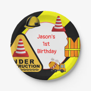 Under construction Concrete mixer Birthday party Paper Plate