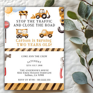 Under Construction Dump Truck 2nd Birthday Party   Invitation