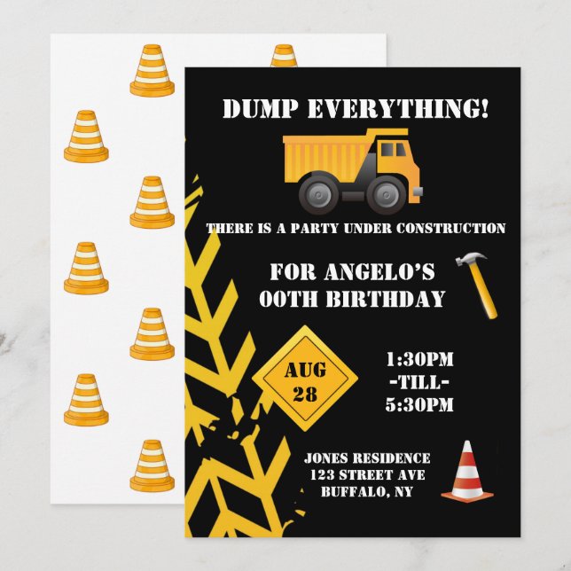 Under Construction Dump Truck Birthday Party (Front/Back)