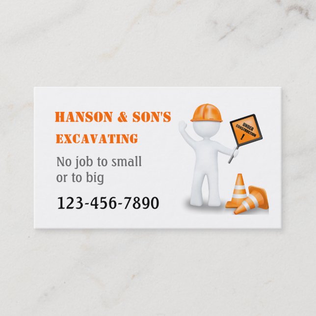 Under Construction Excavating Business Card (Front)