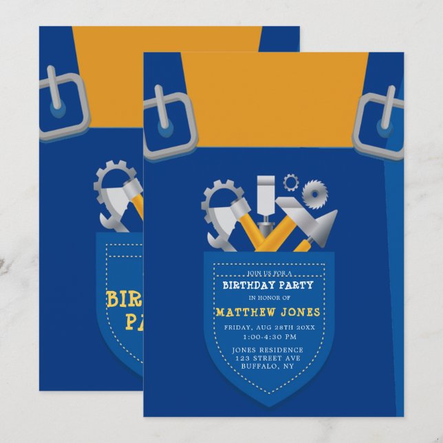 Under Construction Handyman Birthday Party  (Front/Back)