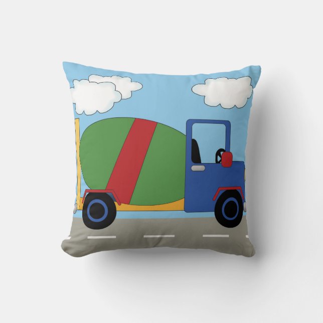 Under Construction Kids Cement Truck Pillow (Front)