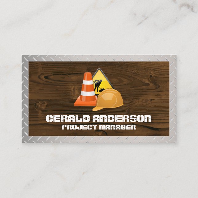 Under Construction Logo | Wood | Steel Business Card (Front)