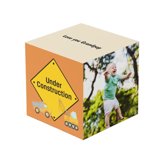 Under Construction Personalized Photo Cube (Front Angled)