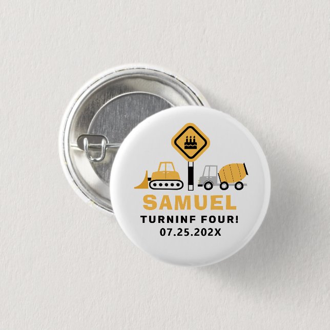 Under construction theme boys' birthday invitation 1 inch round button (Front & Back)