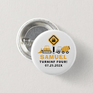 Under construction theme boys' birthday invitation 1 inch round button