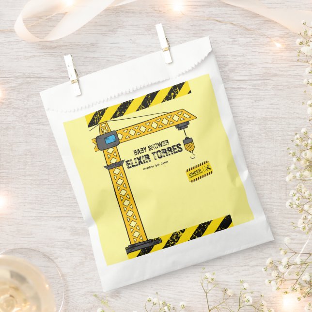 Under Construction Tower Cranes Baby Shower Favour Bag (Clipped)