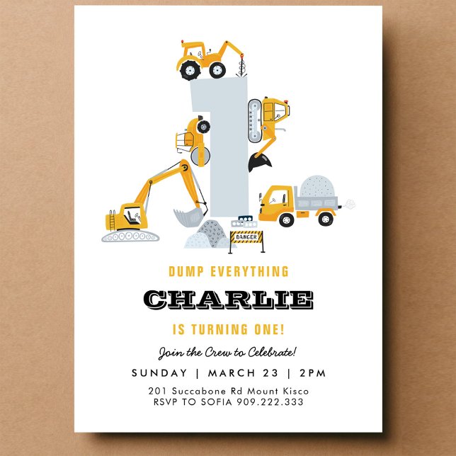 Under Construction Trucks 1st Birthday Invitation (Creator Uploaded)