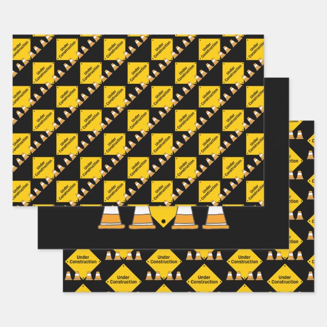 Under Construction with Cones Wrapping Paper Sheet (Set)