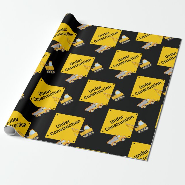 Under Construction with Trucks Wrapping Paper (Unrolled)