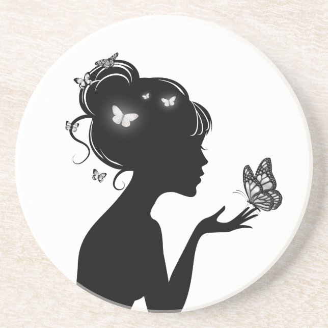 Under Glass In Greenhouse White Butterflies Coaster (Front)
