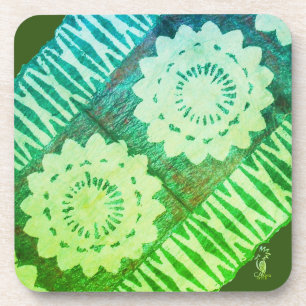 Under hard plastic glass. Green TAPA Coaster