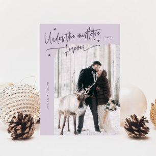 Under Mistletoe Forever Newlywed Photo Purple Holiday Card