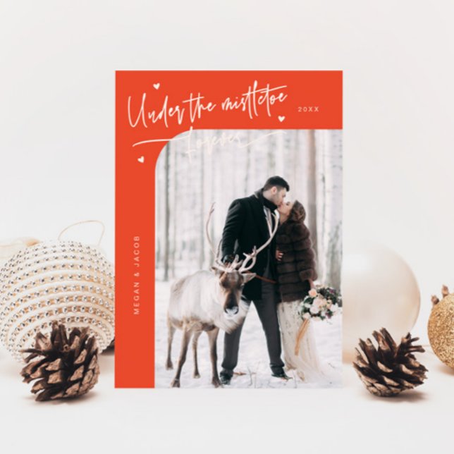 Under Mistletoe Forever Newlywed Photo Red Holiday Card (Creator Uploaded)