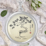 Under my Care Silver Plated Necklace<br><div class="desc">Under My Care is a Chinese brush painting of my little bonsai in traditional free style (Xie Yi) technique. Ink on rice paper. A classic ink painting. The ultimate challenge for the Bonsai designer is to expose the essence of the tree. The challenge for me was to transfer this onto...</div>