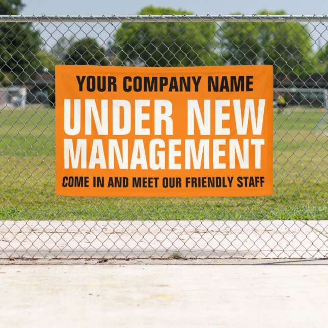 Under new management business signage orange banner (Insitu)