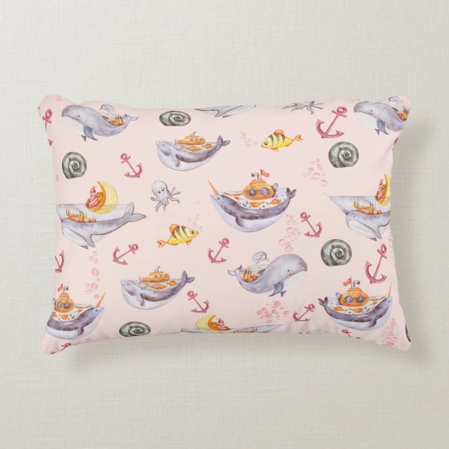 Under Sea Creatures & Marine Life Accent Pillow (Front)