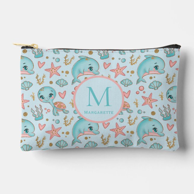 Under sea cute Dolphins and Turtles customized  Accessory Pouch (Front)