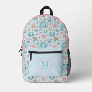Under sea cute Dolphins and Turtles customized  Printed Backpack