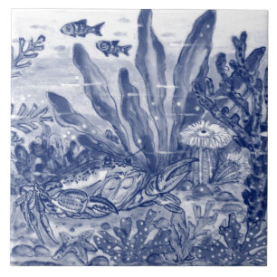 Under Sea Dark Blue Ocean Scene Crab Mural Pc#8 Ce Tile