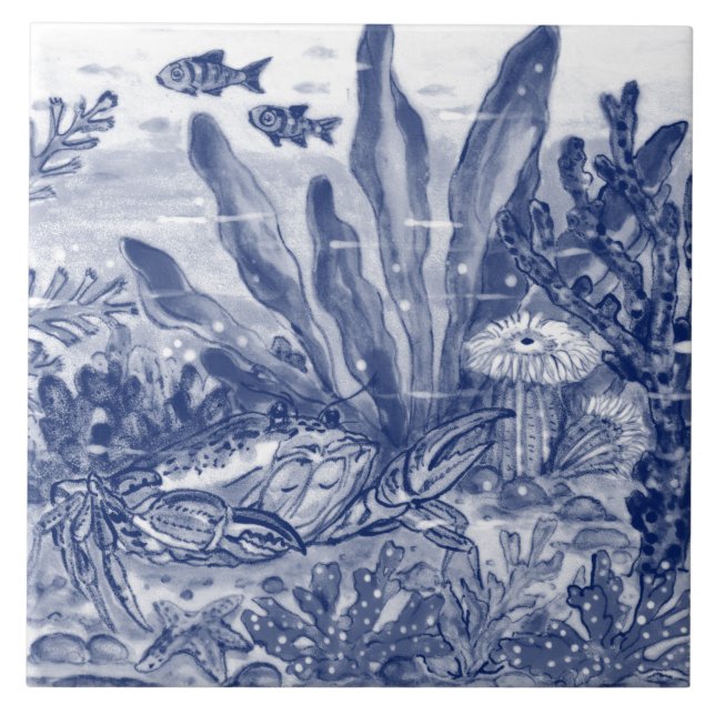 Under Sea Dark Blue Ocean Scene Crab Mural Pc#8 Ce Tile (Front)