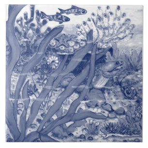 Under Sea Dark Blue Ocean Scene Fish Mural Pc.#1 C Tile