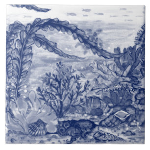 Under Sea Dark Blue Ocean Scene Octopus Mural Pc#5 Tile