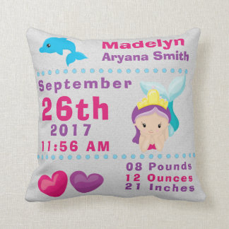 Under Sea Mermaid Dolphin Birth Announcement Stats Throw Pillow