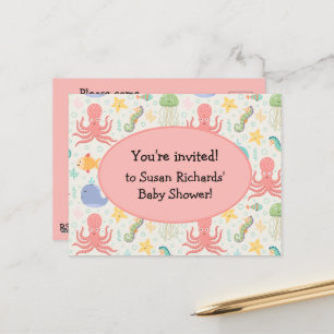 Under Sea Octopus Baby Shower Invitation Postcard