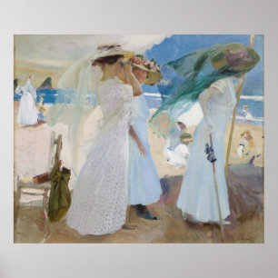 Under the Awning, Beach Scene Watercolor Poster