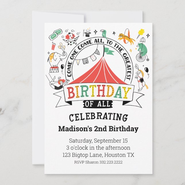 Under the Big Top Circus Carnival Birthday  Invitation (Front)
