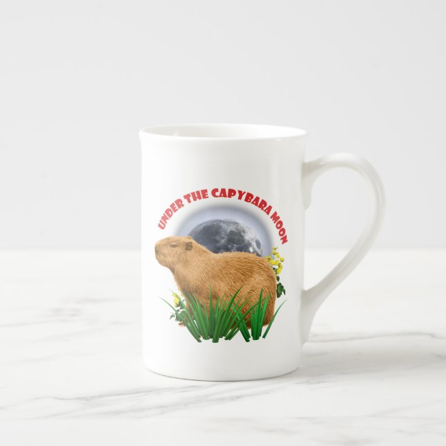 Under the Capybara Moon Cute Animal Bone China Mug (Right)