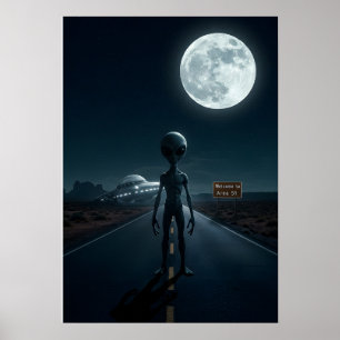 Under the Lunar Glow: The UFO Crash Landing Poster
