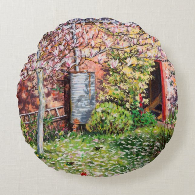 Under the Magnolia Round Pillow (Front)