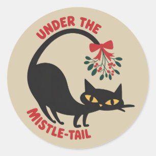 Under the Mistletoe Catmas Retro Midcentury Cat Classic Round Sticker