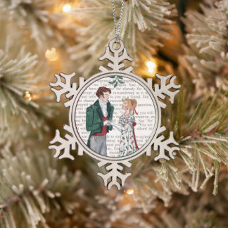 Under the Mistletoe - Jane Austen Snowflake Pewter Christmas Ornament