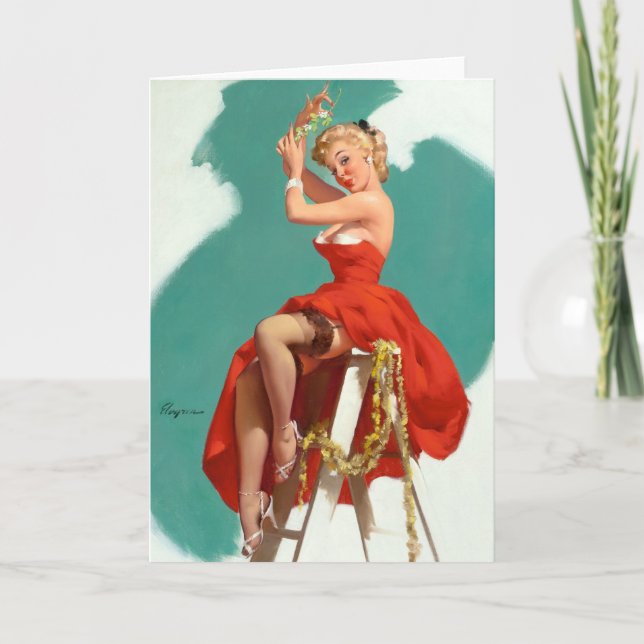 Under the Mistletoe Pin Up Holiday Card (Front)