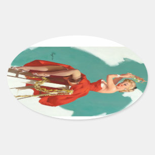 Under the Mistletoe Pin Up Oval Sticker