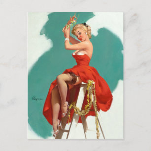 Under the Mistletoe Pin Up Postcard