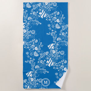 Under the Ocean Blue Pattern Monogram Beach Towel