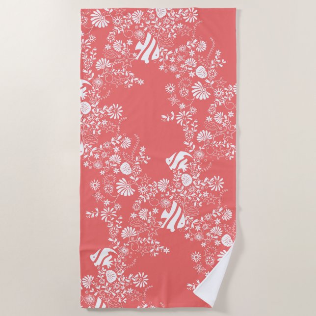 Under the Ocean Coral Pattern Beach Towel (Front)