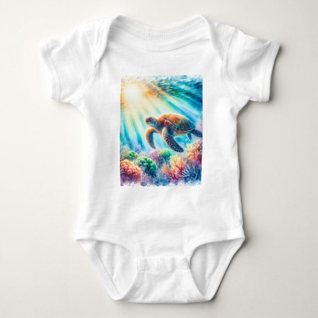 under the ocean sea turtle baby bodysuit (Front)