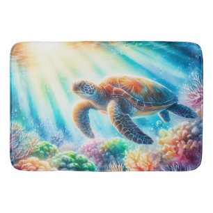 Under the ocean sea turtle bath mat