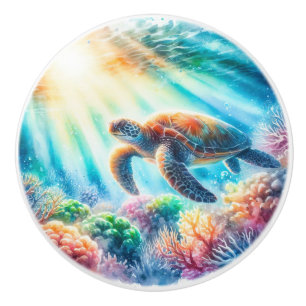 Under the ocean sea turtle ceramic knob