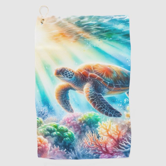 Under the ocean sea turtle golf towel (Front)
