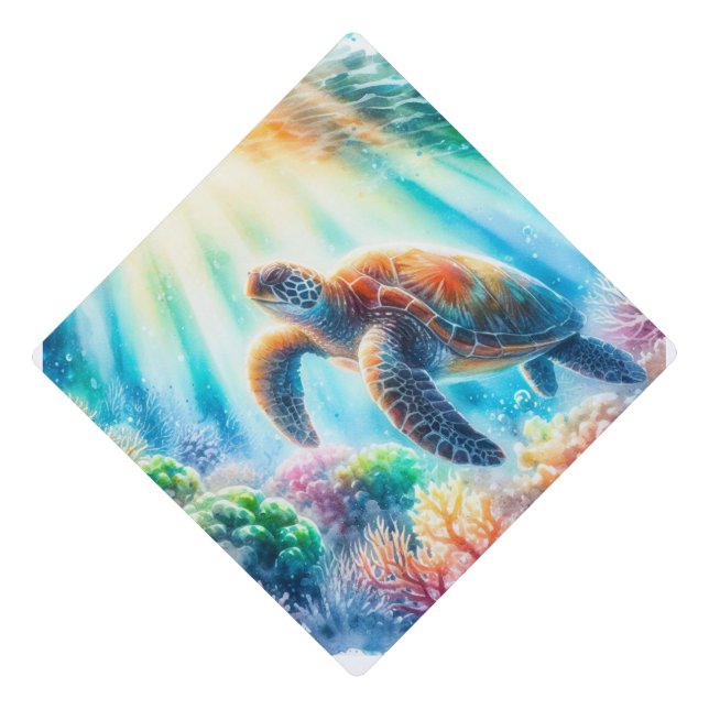 Under the ocean sea turtle graduation cap topper (Front)